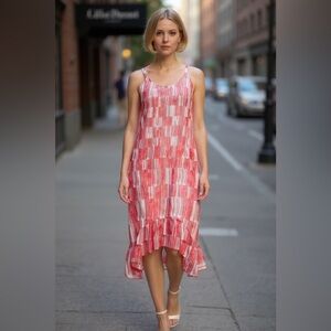 NIC + ZOE Maxi Dress Red Ruffled Sharkbite Hem Sleeveless Size Small